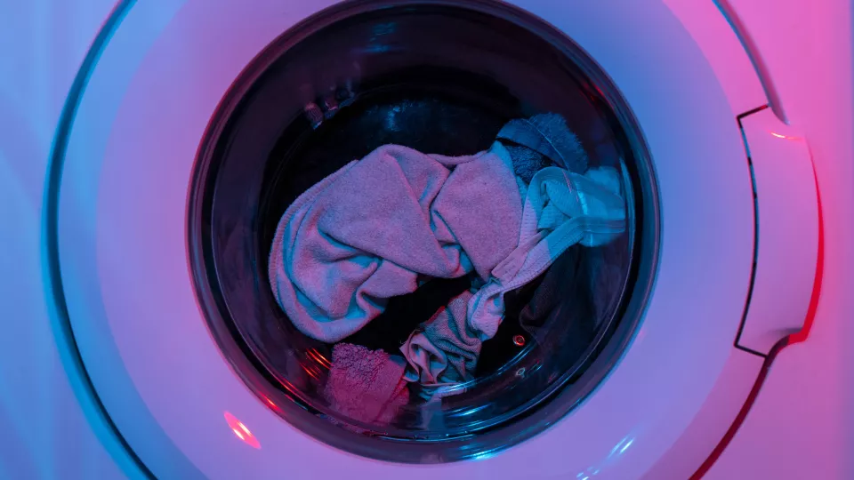 Laundry in washing machine.