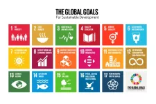 Icons visualise the 17 UN global goals. Illustration.