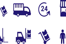 Ikoner med blåa figurer som illustrerar transport